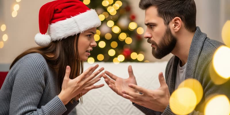 Junges Paar streitet sich während der Weihnachtszeit